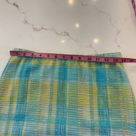 Aqua / Yellow Plaid Tweed Woman’s 2 Piece Skirt Set Vintage Size Medium NO Tags - Picture 8 of 16